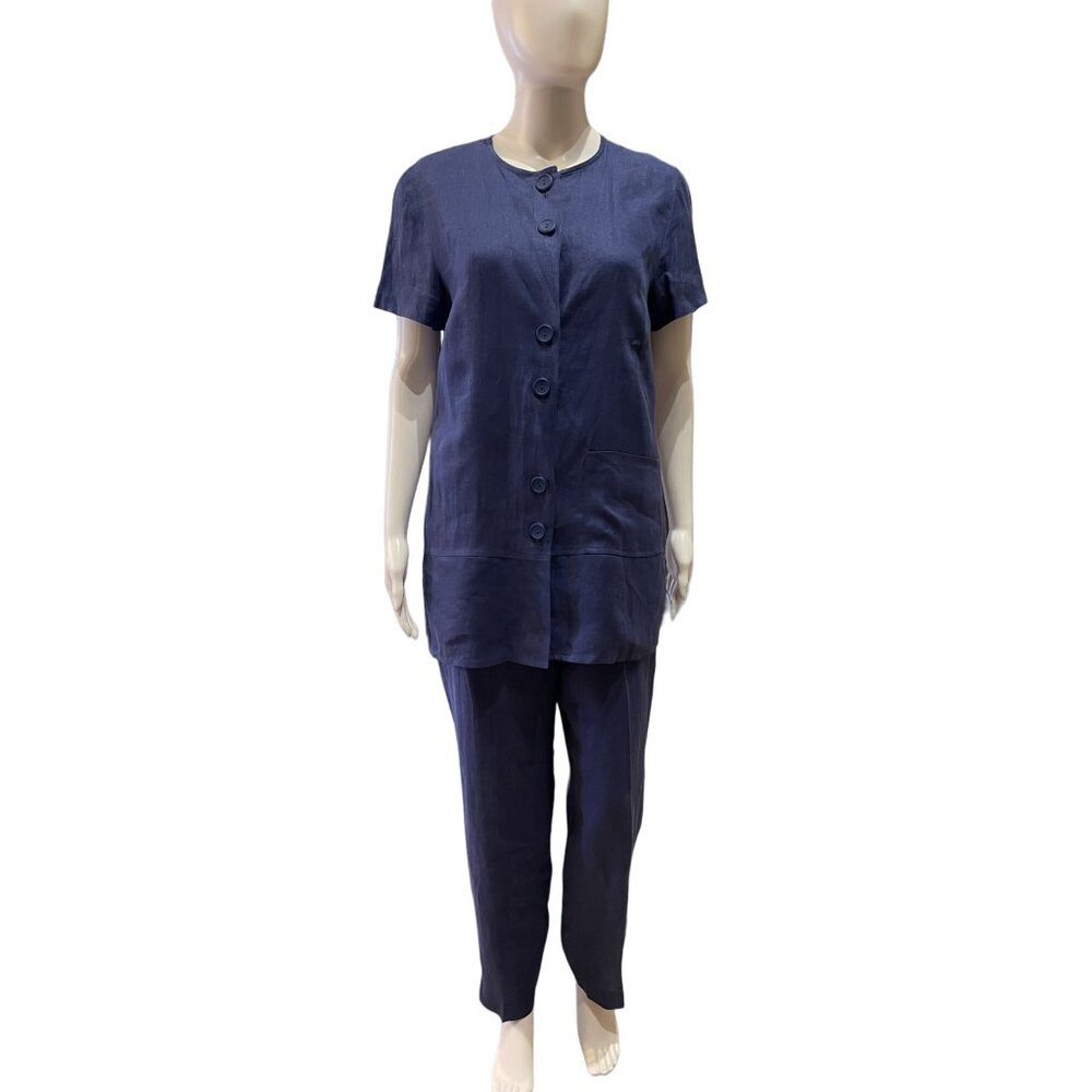 Vintage 2 pc‎ linen co ord set tapered pant tunic top button front Casual Corner